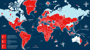 A detailed world map highlighting 10 specific regions with red markers, representing the areas most affected by maritime piracy. Each hotspot is labeled wi